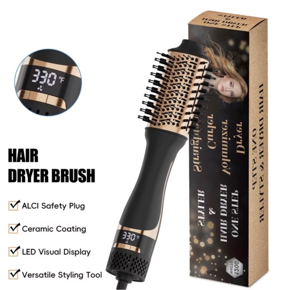 Black and Gold Hair Dryer Brush with LED Display